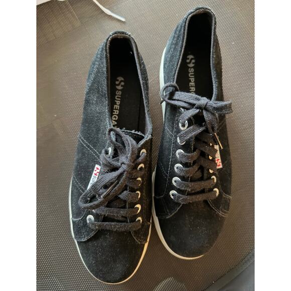 Black Suede Platform Superga Sneakers, GUC Women's Size 10 - Picture 1 of 5